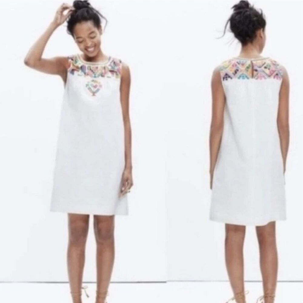 Madewell X JM Dry Goods Off White Embroidered Sleeveless Dress Womens XXS E41 - Picture 2 of 9